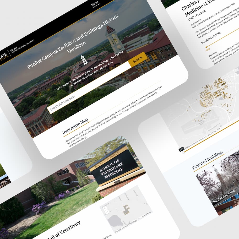 Screenshots of the Purdue Campus History application