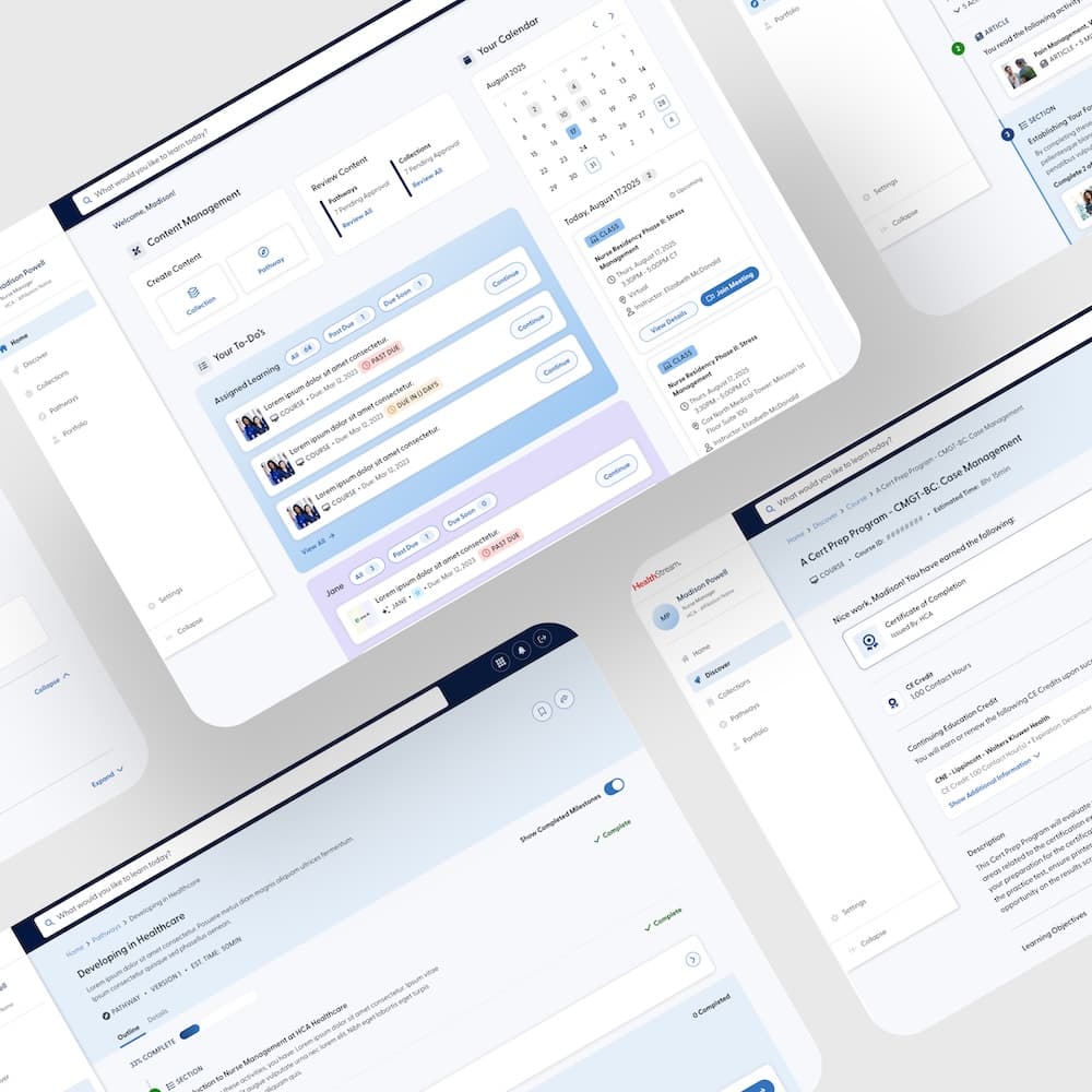 Screenshots of the HealthStream Learning Experience application