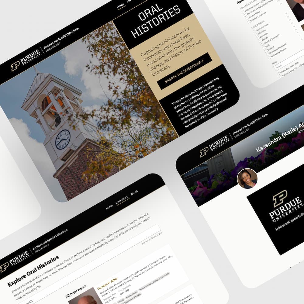 Screenshots of the Purdue Oral Histories application